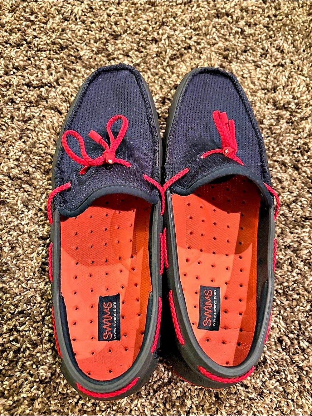 SWIMS Braided Lace Loafer Boat Shoes in Black & Red